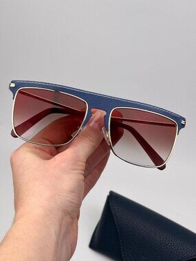 Loewe Men’s Sunglasses – Gold & Blue Leather Square Frame (LW40006U 33G)